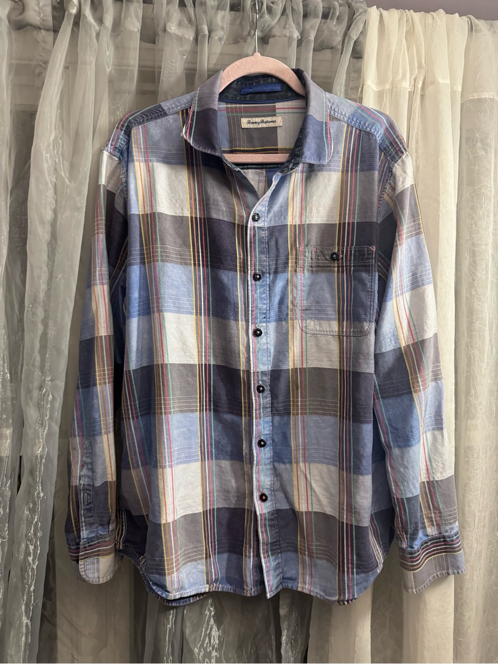 Tommy Bahama Blue and Gray Plaid Button-Down Shirt